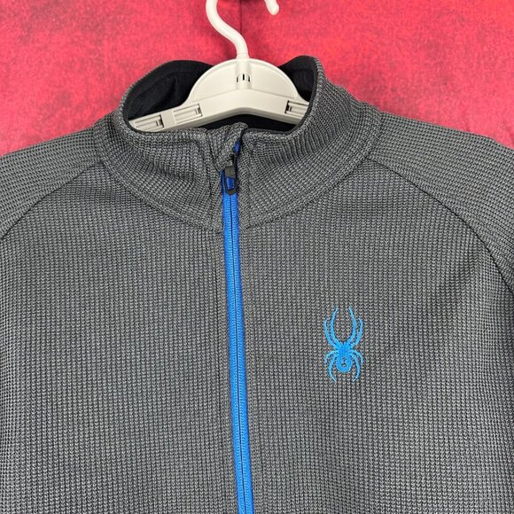 SPYDER MEN'S OUTBOUND 1/4 ZIP PULLOVER, GRAY, BLACK, BLUE ZIPPER, LOGO, SIZE L - Picture 5 of 12